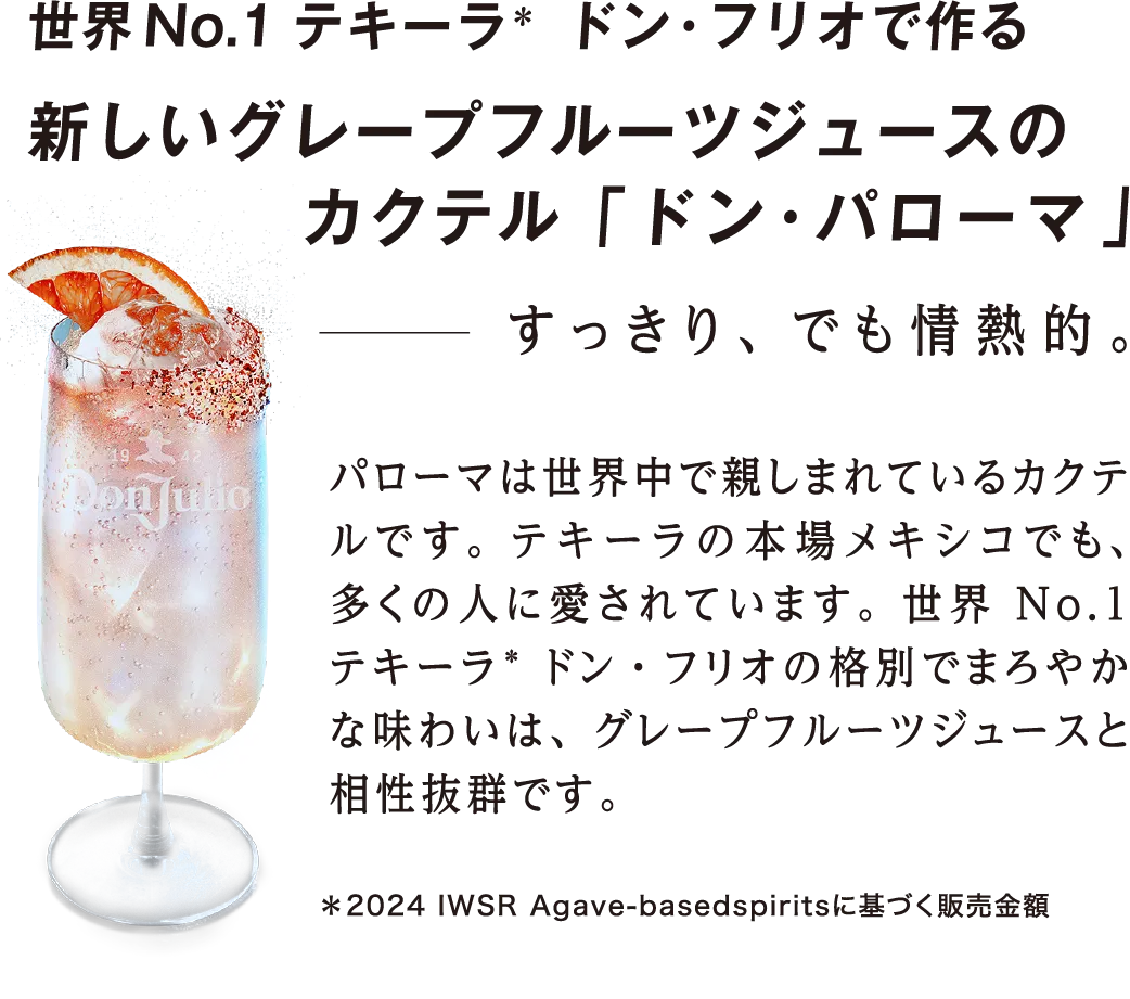 世界No.1テキーラ ドン・フリオ 新しいグレープフルーツジュースのカクテル　ドン・パローマ